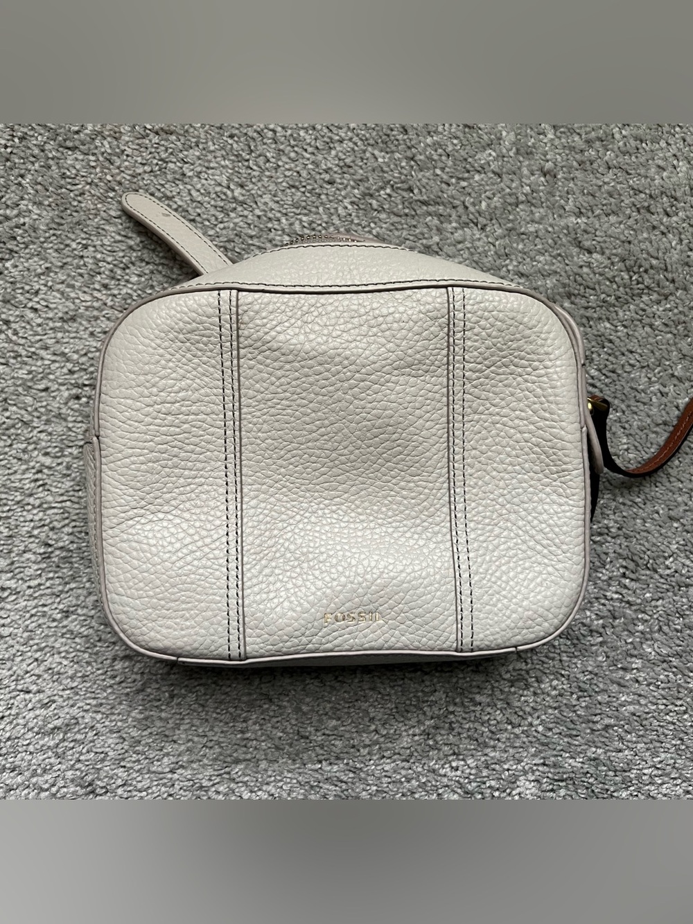 Fossil Light Gray Pebbled Leather Crossbody Bag